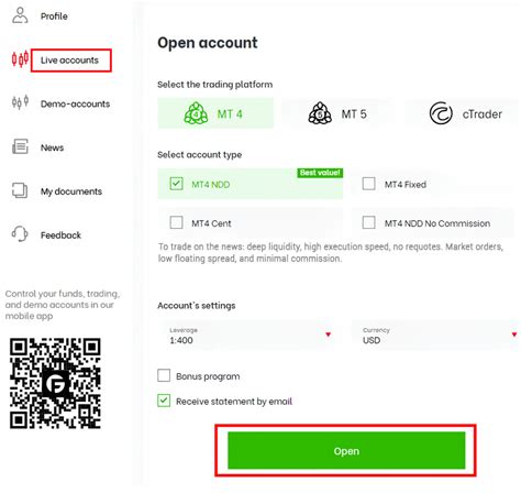 Open Live Account.